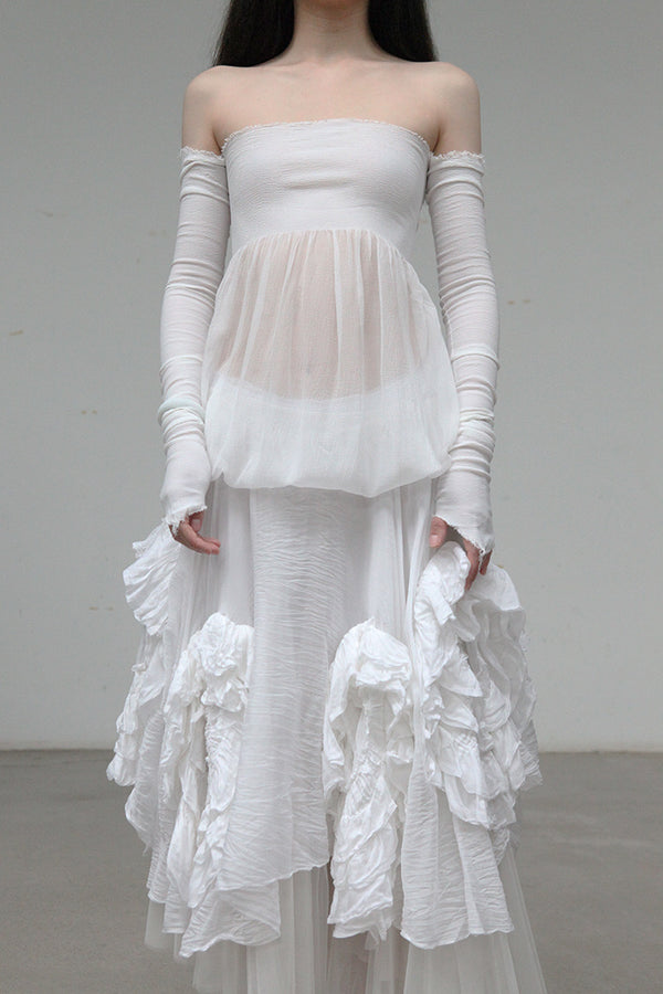 marc le bihan long sleeve off shoulder corset 26944-E21 WHITE